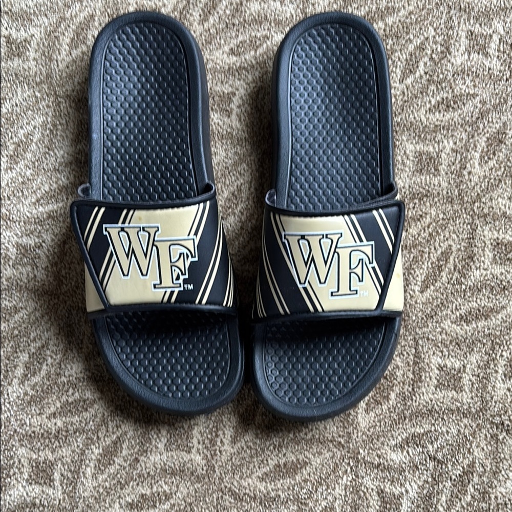 WF Black and Gold Slide Sandals